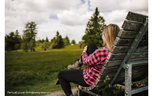 Frau auf einem Rothaarsteig-Waldsofa