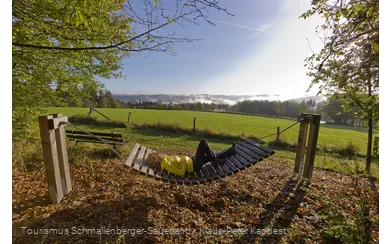 Frau liegt bei Sonnenschein in einer Rothaarsteig-Hängematte
