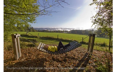 Frau liegt bei Sonnenschein in einer Rothaarsteig-Hängematte