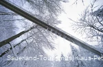 Hängebrücke am Rothaarsteig im Schnee